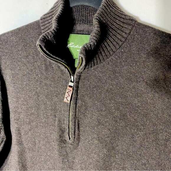Eddie Bauer Brown Cotton Cashmere Knit Mock Neck Half Zip Pullover Sweater M - Picture 7 of 13